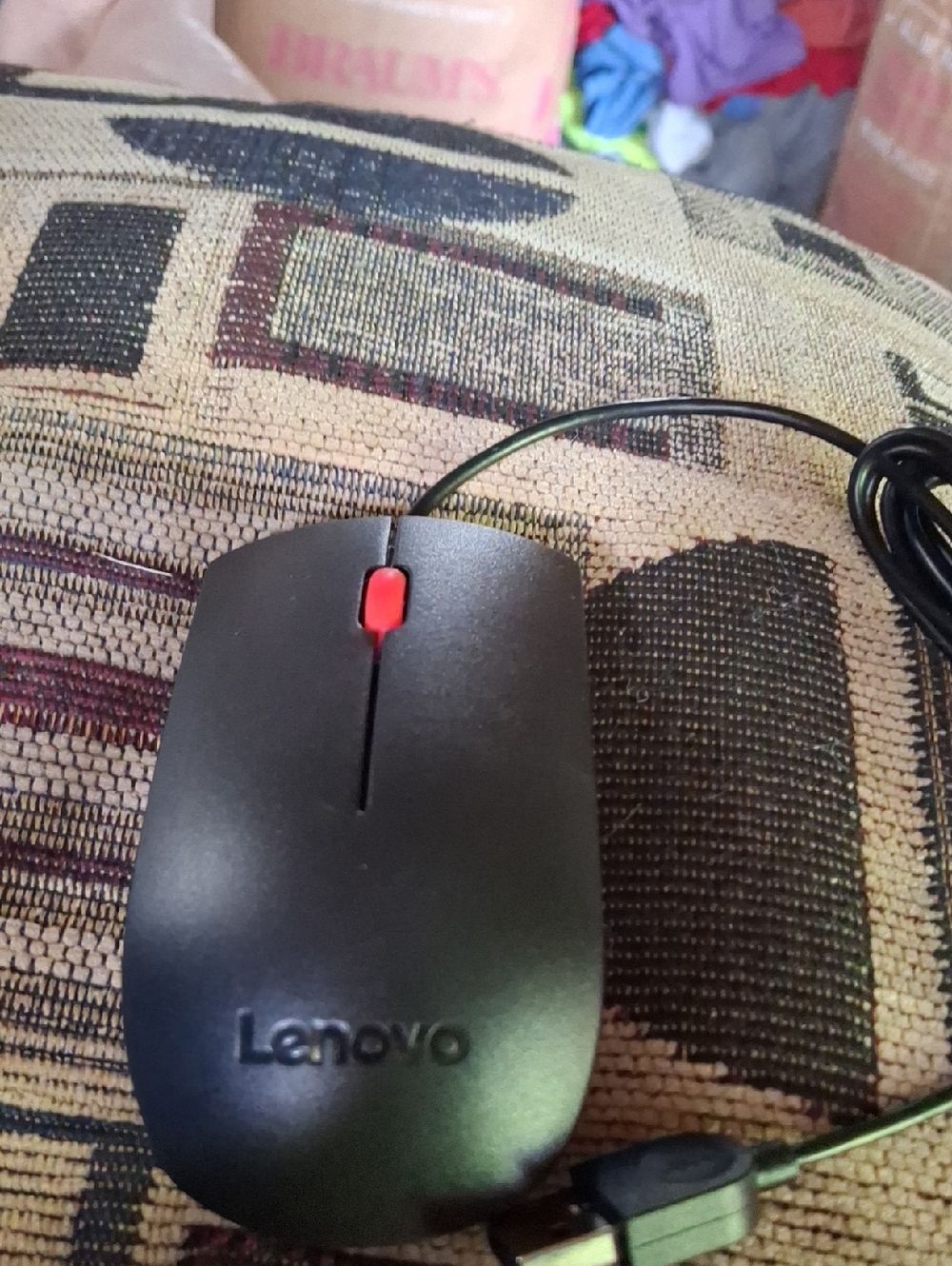 Lenovo Black Wired USB Mouse with Red Scroll